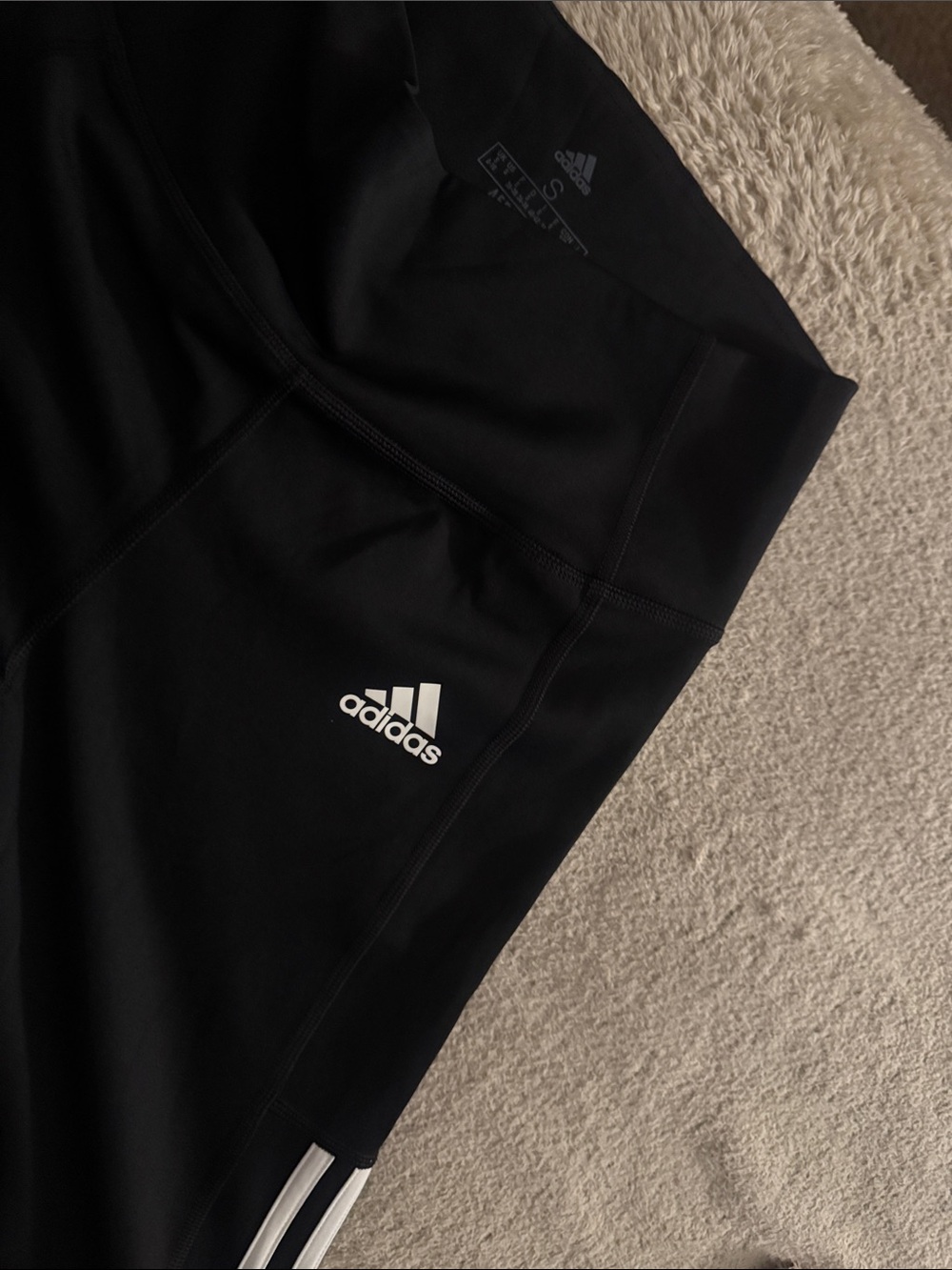 adidas Black Leggings with White Logo and Stripe